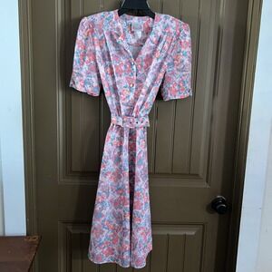 California Looks Dress Women's 12P Floral Pink Vintage Half Sleeves